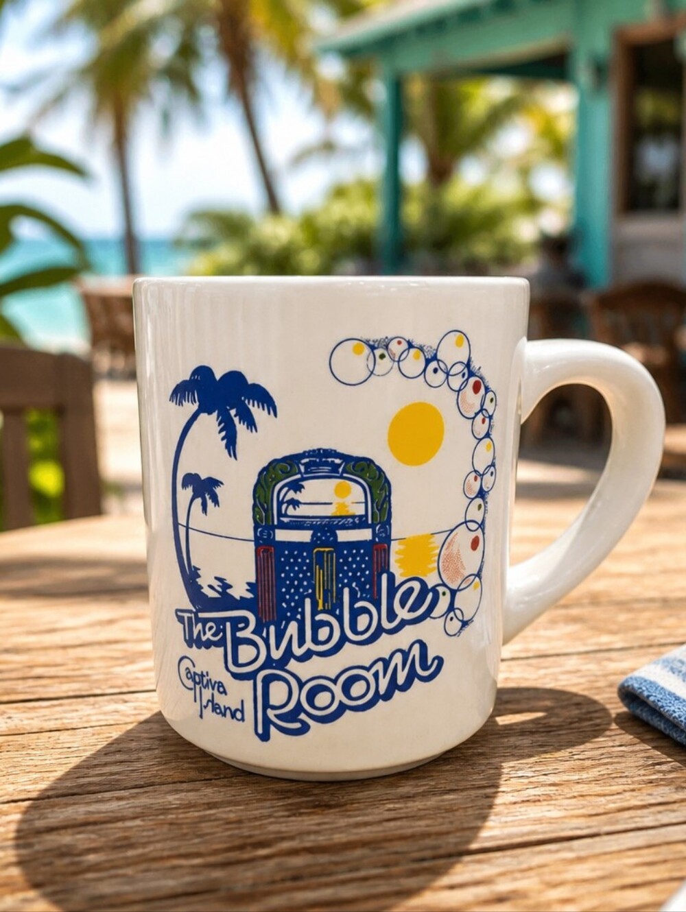 The Bubble Room Captiva Island FL Coffee Mug Vintage Jukebox Palm Tree Souvenir